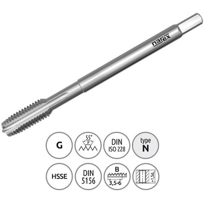 Narex Ždánice 041531620007000 - Závitník strojní G 1/4" stoupání 19P na palec (") typ 3043 kód 3502, DIN 5156