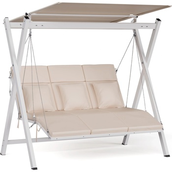 Blumfeldt FlexiSwing холивудска люлка 3-местна Регулируема облегалка + навес, устойчива на атмосферните условия (GDI17-FlexiSwing3-Be) (GDI17-FlexiSwing3-Be)