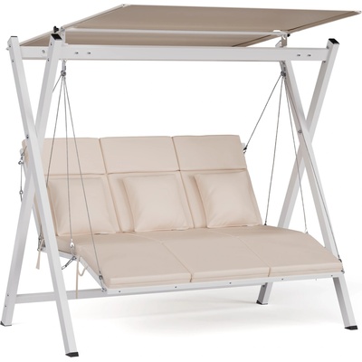 Blumfeldt FlexiSwing холивудска люлка 3-местна Регулируема облегалка + навес, устойчива на атмосферните условия (GDI17-FlexiSwing3-Be) (GDI17-FlexiSwing3-Be)