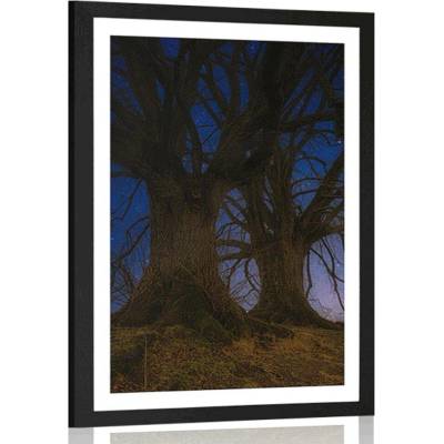 Plakát s paspartou stromy v noční krajině - 30x45 white