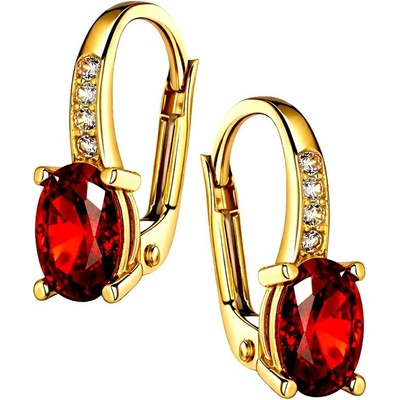 Zlaton Náušnice žluté zlato s červeným kamenem osazené zirkony 1.6cm 2.3g 000010811245