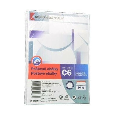 Obálka biela samolepiaca C6 50ks 114x162mm