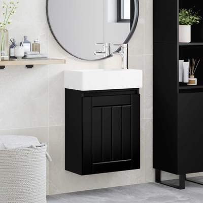 vidaXL Мивка за баня със смесител Черно 45, 5 x 25, 5 x 84 см (889492)