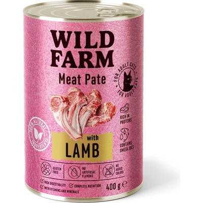 WILD FARM Пастет с агнешко месо 400 г - безглутенова храна за котки