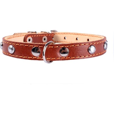 COLLAR Кожен нашийник с метална декорация - 27 - 35см, 14мм - кафяв