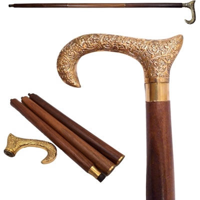 Madrid Magnificence Skládací dřevěná vycházková hůl se zlatou rukojetí DNU-012A – Zbozi.Blesk.cz