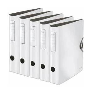 Leitz quality folder 180° Active Solid, pack of 5, A4, narrow, rounded spine, 6.5 cm wide, elastic band closure, light polyfoam, plastic folder, white, 10481001 - 10481001-5