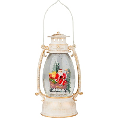 MagicHome LampášRetro LED so santom na saniach s trblietkami biely 3xAA plast 13x11x24/35 cm