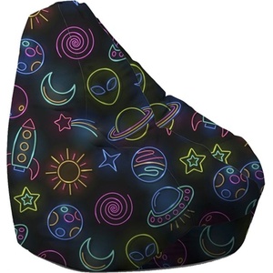 Pufrelax Пуф круша, 220л. , Nirvana Hobbit, Neon Rocket, Перящ се калъф, Пълнеж от Полистиролни перли, принт