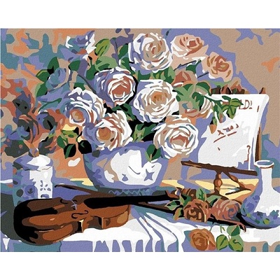 Zuty Malování podle čísel Housle a růže 100 x 80 cm vypnuté plátno na rám