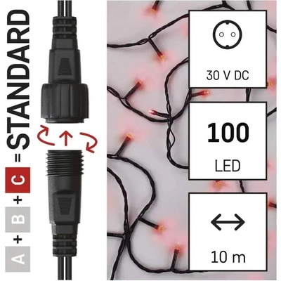 EMOS Štandard LED spojovacia vianočná reťaz 10 m vonkajšia aj vnútorná červená