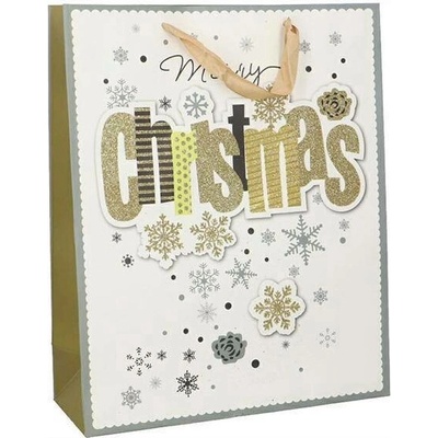 Dárková vánoční taška Merry Christmas, třpytky 8x24x18cm