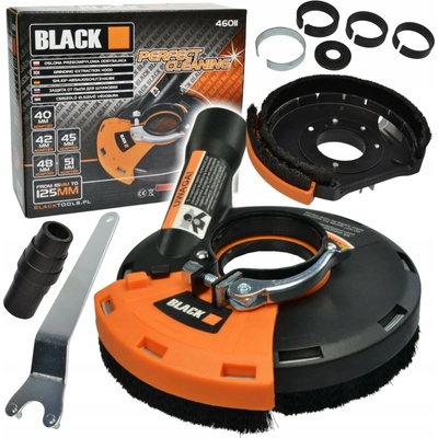 Black Odsávací kryt s kartáčovým věncem pro úhlové brusky 115-125mm