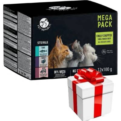 PetRepublic po sterilizaci kousky v jemné omáčce MIX 3 příchutě 12x100 g + překvapení pro kočku