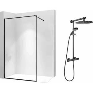 Rea Комплект душ кабина Rea Bler-1 Walk-In, черен цвят 70x195 см и душ колона FDesign Anima Quadro, черен цвят (5902557337507+FD5-ANA-7U-22)