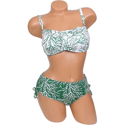 Дамски макси бански в бяло и зелено с корали