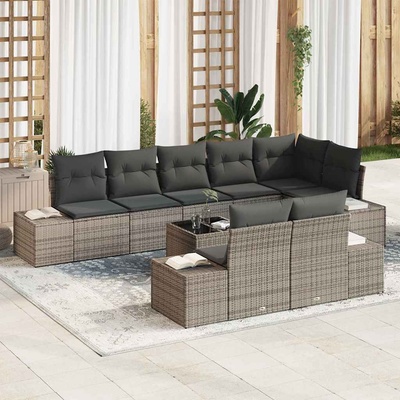 vidaXL Градински Софа Комплект с възглавница 9 pcs Сив полиратан (3347119)