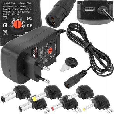 UNIVERZÁLNÍ STABILIZOVANÝ NAPÁJECÍ ZDROJ 3V 4,5V 5V 6V 7,5V 9V 12V 30W 2,5A + USB – Sleviste.cz