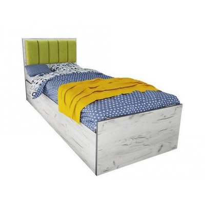 Bogdan Furniture I Легло Mod 5044 с тапицирана табла за матрак 90/200 см, Дъб крафт бял/Зелен