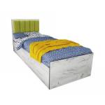 Bogdan Furniture I Легло Mod 5044 с тапицирана табла за матрак 90/200 см, Дъб крафт бял/Зелен