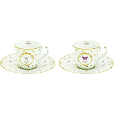 Easy Life Porcelánové šálky a podšálky na kávu Dots & Butterfly 2x 2 x 80 ml