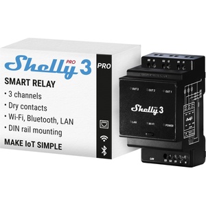 Shelly Pro 3 - WLAN & LAN Smart Relay Switch, Single & Three Phase, 3 Channel, 16A, Potential Free Contacts, Garage Door & Lighting, DIN Rail, Home Automation, No Hub Required - 3800235268094