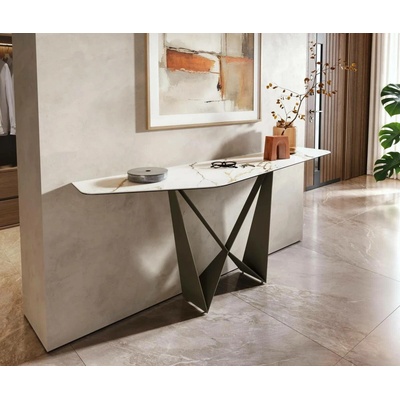 Delife Edge polygonální 180×50 cm keramika Calacatta Luxe bílá zlatá šedá Spios kov titanová barva
