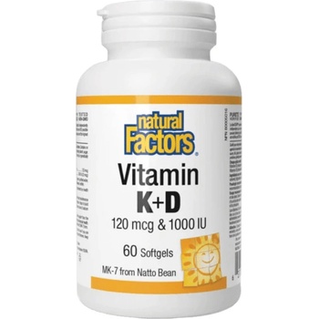 Natural Factors Vitamin K+D 120 mcg and 1000 IU, 60 Softgels