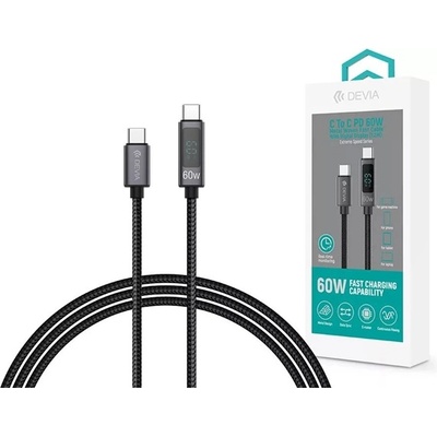 DEVIA ST120747 Extreme Speed Series 1, 2 м 60W PD Type-C - Type-C дисплей черен кабел за данни и зареждане (ST120747)