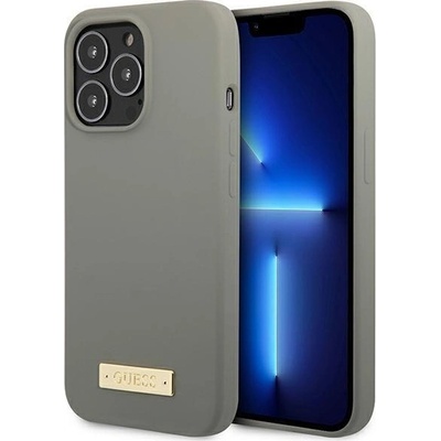 GUESS Кейс Guess GUHMP13XSPLG за iPhone 13 Pro Max 6.7", сив / сив, твърд, съвместим с MagSafe, Silicone Logo Plate (3666339056926)