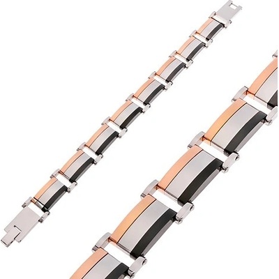 Šperky eshop ocelový trojbarevné obdélníkové články lesklý vypouklý povrch Z48.04