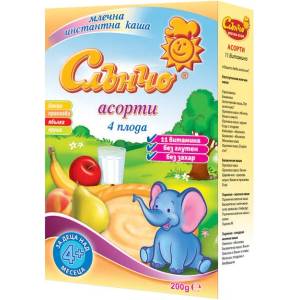 Слънчо Плодово-млечна каша Слънчо - Асорти, 200 g (3800005000060) - ozone