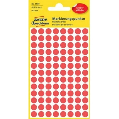 AVERY ZWECKFORM Etikety kulaté 8 mm odstranitelné červené 416 etiket bal 4 list