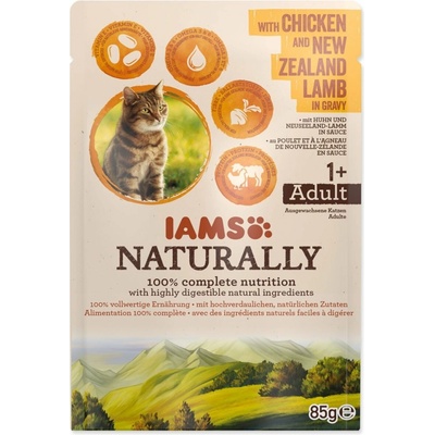 IAMS Cat Adult kura & jehněčí v omáčke 85 g
