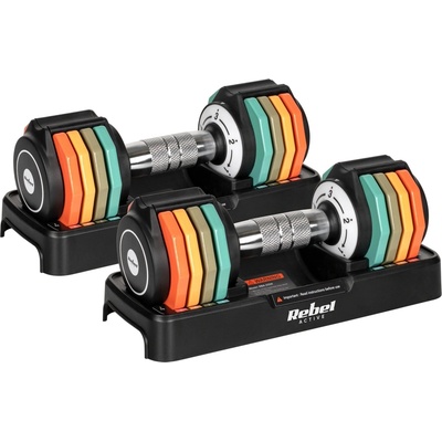 REBEL ACTIVE Automaticky nastavitelné litinové jednoručky sada 2 x 5 kg