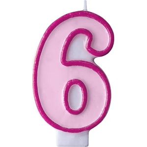 PartyDeco Свещ за рожден ден с число 6 (розова)