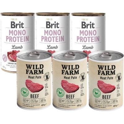 Brit Mono Protein lamb 3 x 400 g & Wild Farm Hovädzia paštéta 3 x 400 g