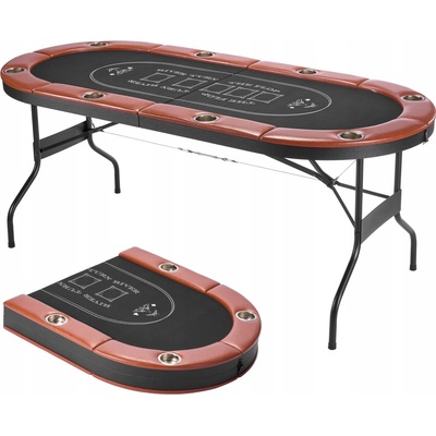 SucceBuy Skládací pokerový stůl pro 8 hráčů s 8 držáky na pohárky, oválný