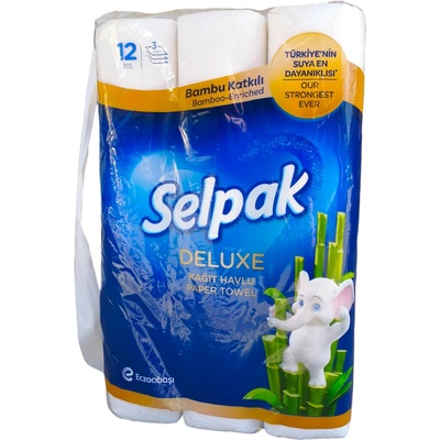 SELPAK кухненска ролка, Deluxe, 3 пласта, Бяла, 12 броя х 135 грама