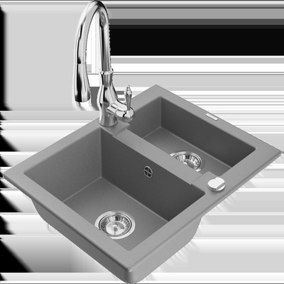 Carlos гранитна мивка с 1, 5 камери и кухненски смесител Savita, сив - 6518-71-672601-00 (6518-71-672601-00)