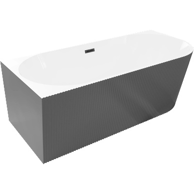 Mexen Silo свободностояща ъглова вана лява рифелована 170 x 80 см, бяла/сива, преливник черен - 52891708062L-70 (52891708062L-70)