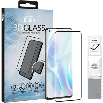 Eiger 3D Glass Edge to Edge Full Screen Tempered Glass - калено стъклено защитно покритие с извити ръбове за целия дисплея на OnePlus 8 (черен-прозрачен)