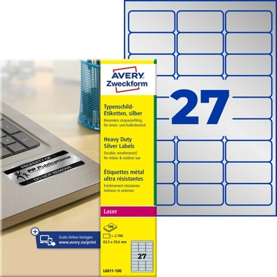 Avery Zweckform L6011-100 Velmi odolné etikety 63,5x29,6mm 2700 ks stříbrná