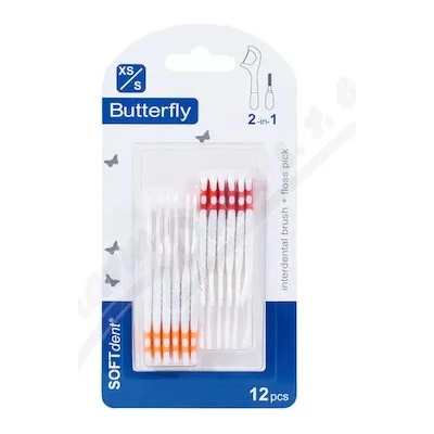 SOFTdent Butterfly Medzizubná kefka + špáradlo XS/S 12 ks