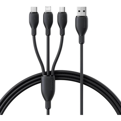 Универсален USB-A кабел с Lightning, microUSB и USB-C конектори (0.8м) - Baseus Data Cable Ultra-Fast (черен) (P10376303121-01)