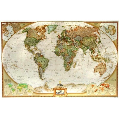 Obří svět National Geographic Executive - nástěnná mapa 185 x 122 cm v hnědém hliníkovém rámu