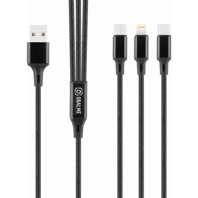 JOYROOM Универсален USB-A кабел с Lightning, microUSB и USB-C конектори (120 см) - OBALME AllConnect 3-in-1 USB-A Fast Charging Cable 12W (черен) (OM18CLMBL)