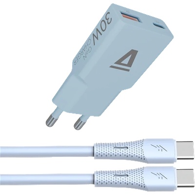 AVAX CH6415 30W GaN зарядно устройство и 60W USB-C силиконов кабелен пакет, светлосин AVAX_CH6415 (AVAX_CH6415)