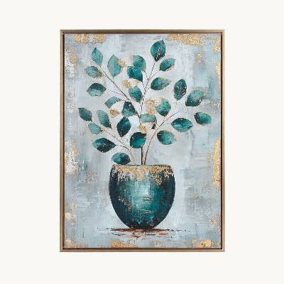 Dekoračný obraz na plátne s motívom eukalyptu vo váze 50x70cm - tyrkysovozelený
