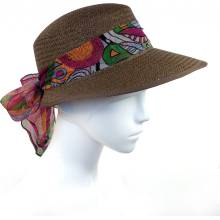 Krumlovanka letní dámská slaměná čepice s kšiltem a barevnou stuhou Fa-42671 hnědá
